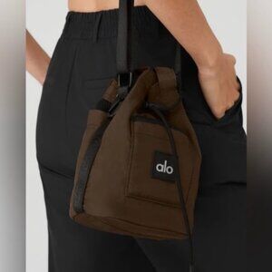 Alo Yoga Cross Body Bucket Bag Espresso and Black